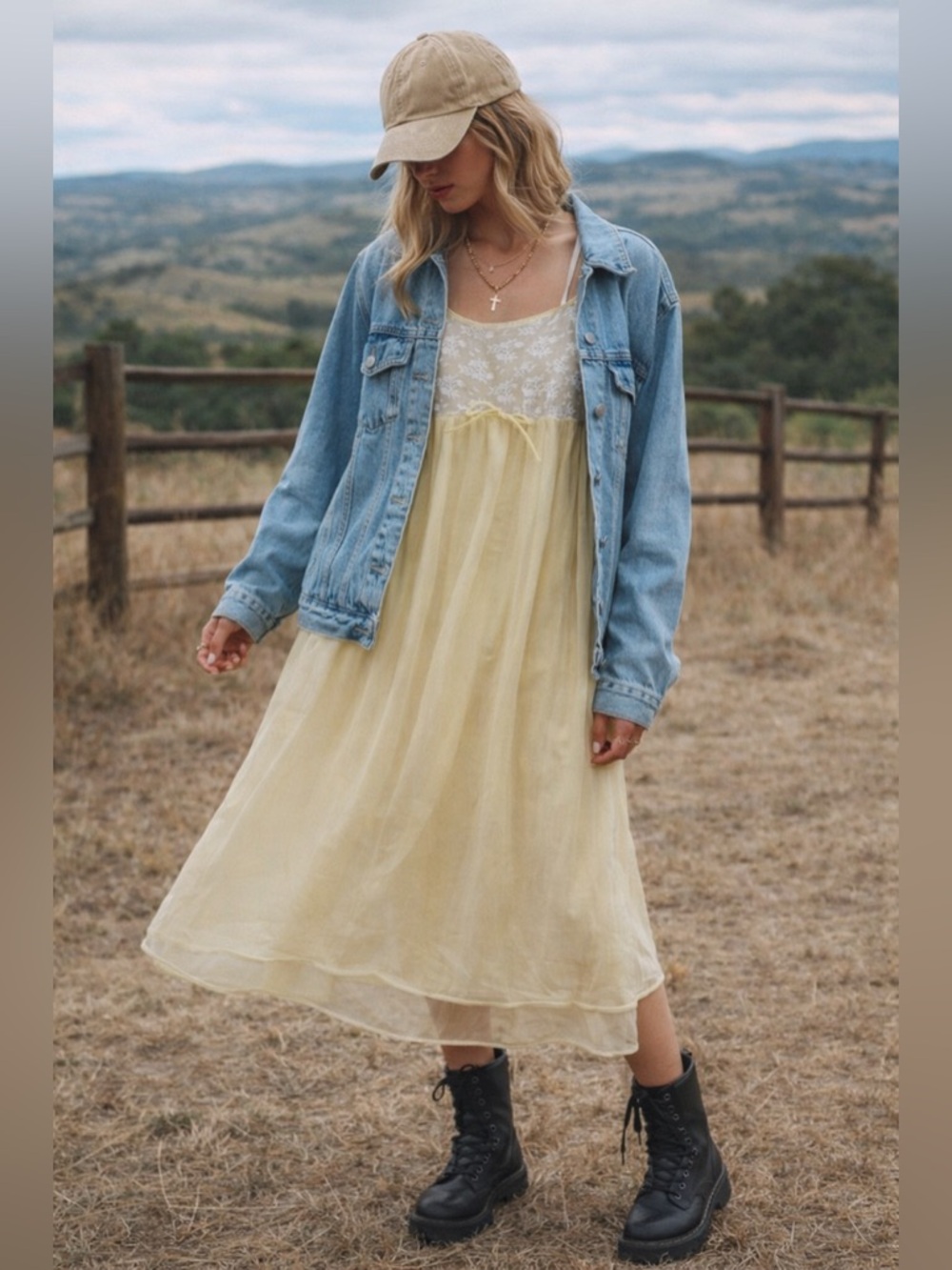 Vintage Sheer Yellow Nightgown Slip Dress Lace Floral Midi S/M
L